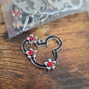 Silver Mickey Or Minnie Pendant with Black Enamel And Red Accents